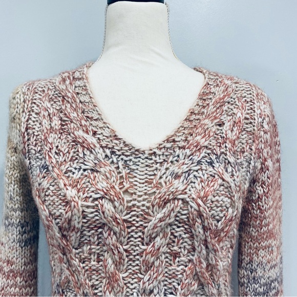 ELSAMANDA M Cream Pink Marled Alpaca Mohair Cable-Knit Warm Boho Sweater Italy - Picture 3 of 16